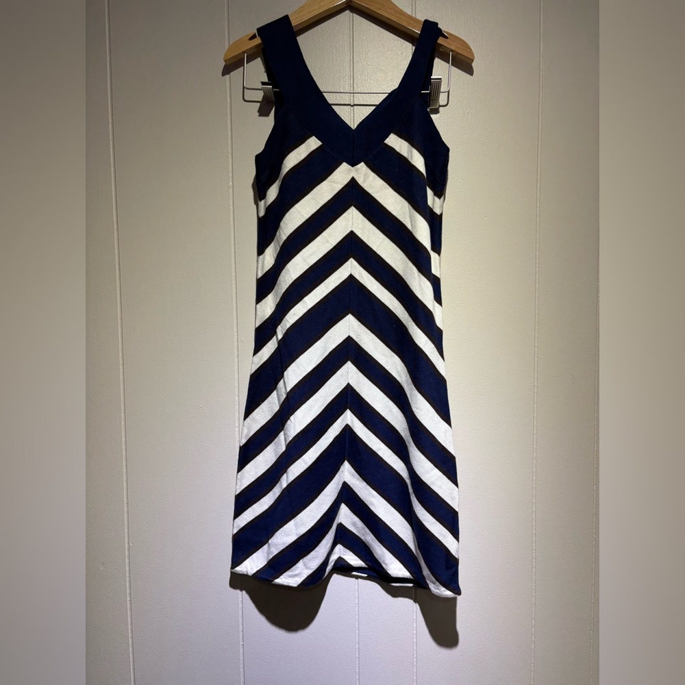 Milly sweater dress chevron navy ivory brown petite XS